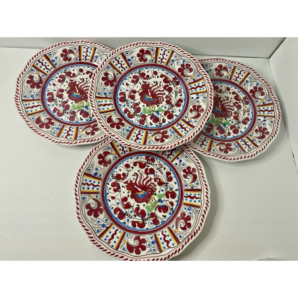 Le‎ Cadeaux Melamine Red Rooster Dinner plates 10.5” 11" Set of 4 Farmhouse #2